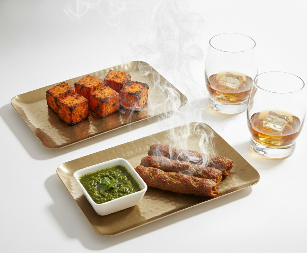 Car-O-Bar Set of 2 Premium Steel Serving Platter | Gold Finish | Hammered Design