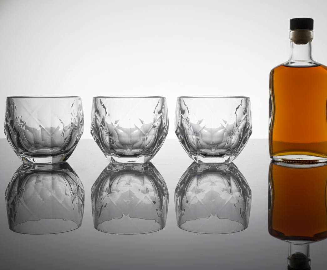 CAR-O-BAR Tipsy Whiskey Glass | Crystal Cut Design | Set of 4 | 340ml