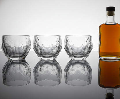 CAR-O-BAR Tipsy Whiskey Glass | Crystal Cut Design | Set of 4 | 340ml