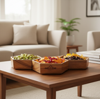 CAR-O-BAR Premium Stackable Hexagonal Wooden Serving Bowl Set | Natural Finish