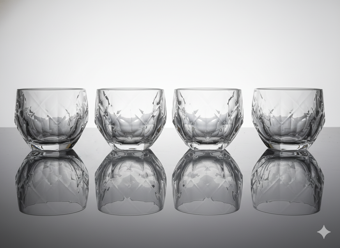 CAR-O-BAR Tipsy Whiskey Glass | Crystal Cut Design | Set of 6 | 340ml