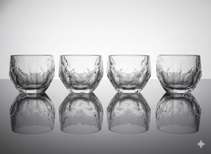 CAR-O-BAR Tipsy Whiskey Glass | Crystal Cut Design | Set of 4 | 340ml