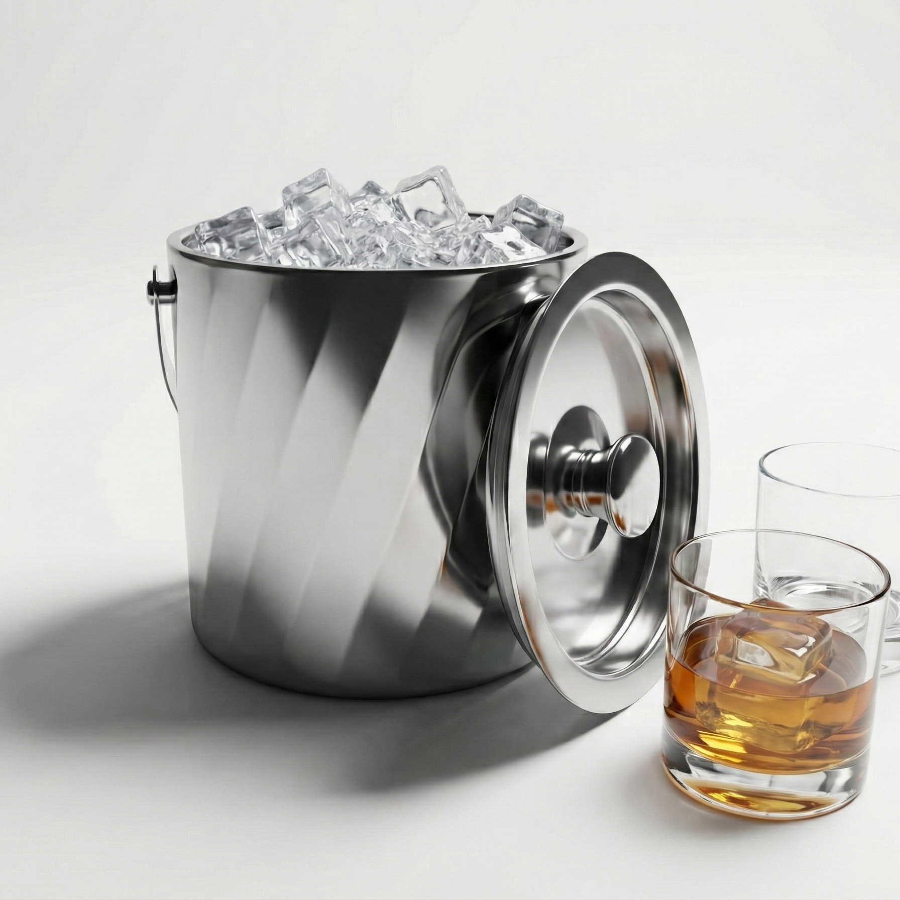 Car-O-Bar Rippled Finish Stainless Steel Ice Bucket with Tong - 1500 ml