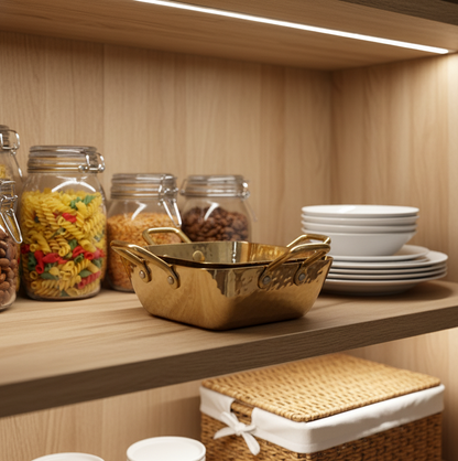 CAR-O-BAR Premium Set of 2 Steel Serving Bowls with Handle | Hammered Gold Finish