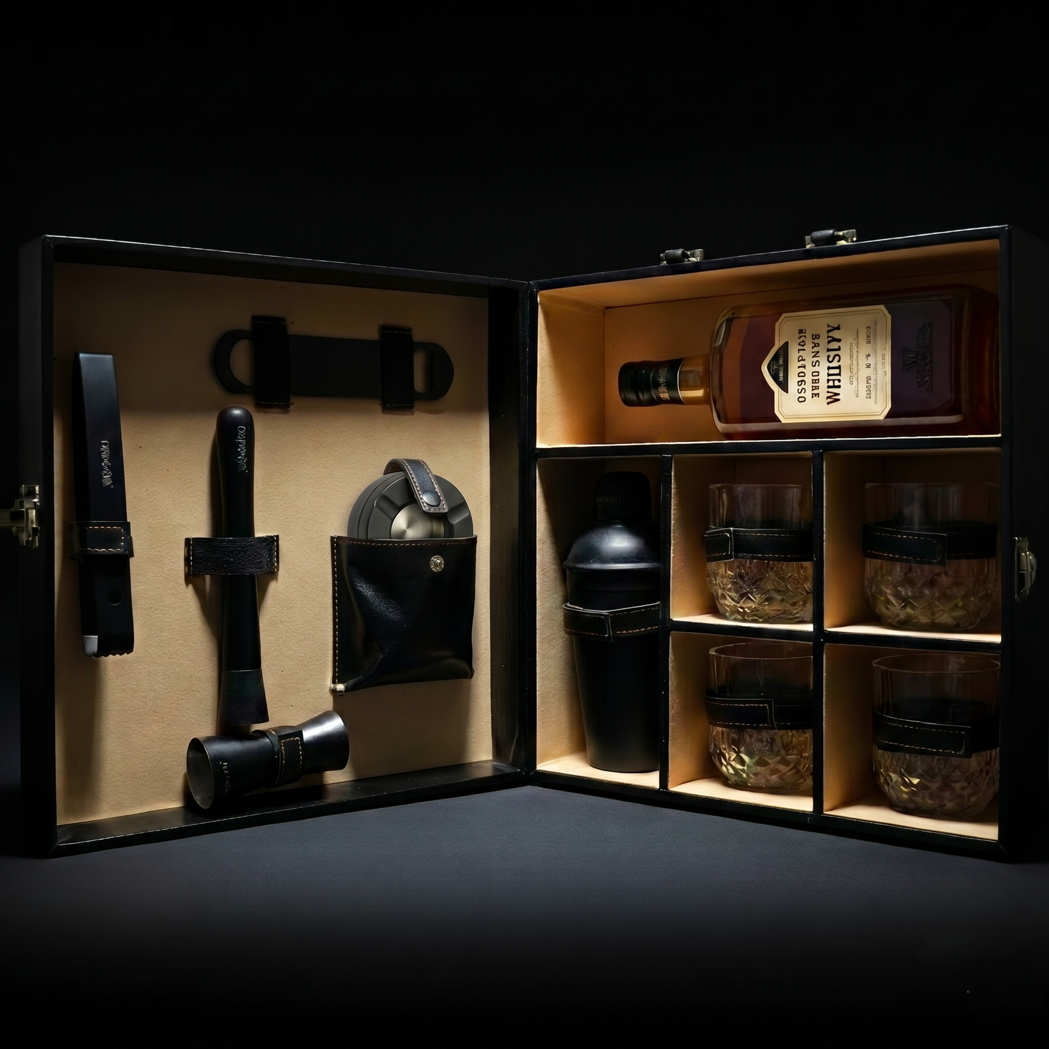 Car-O-Bar Black Bar Set with Glasses Giftset