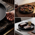 Car-O-Bar Premium Round Serving Tray | Black Round Tray for Bar & Coffee Table