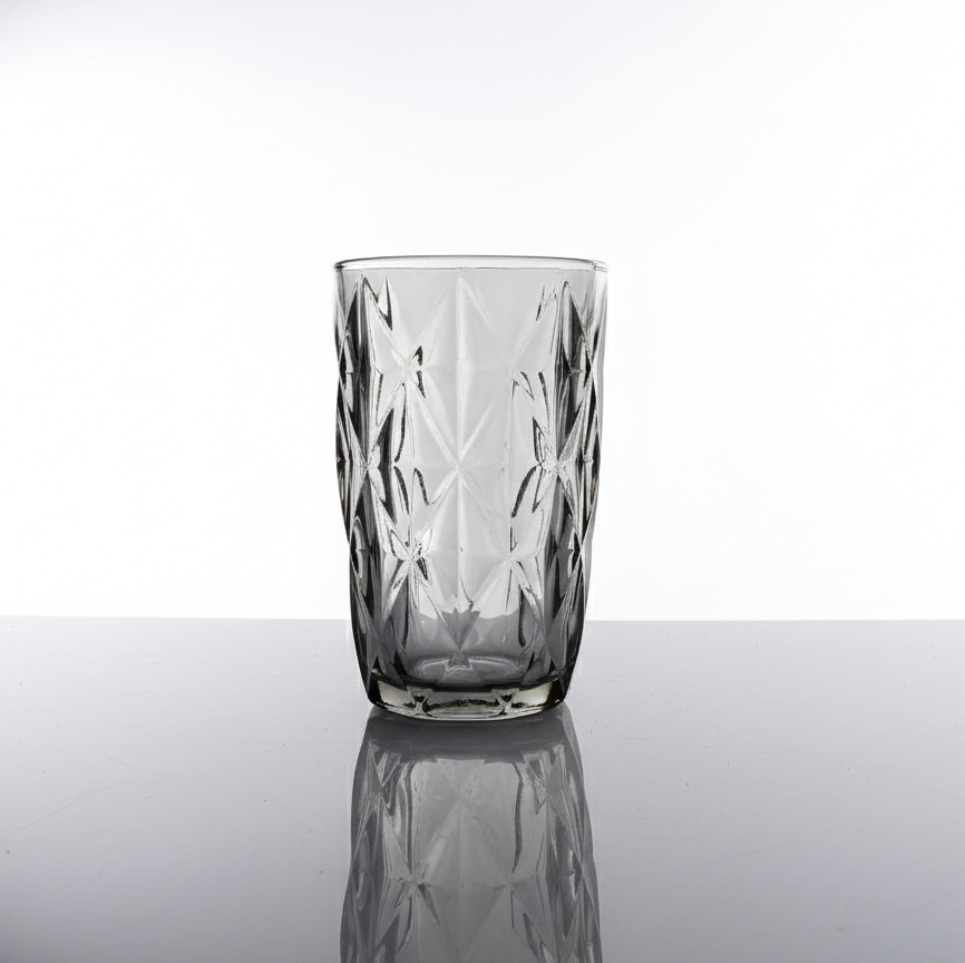 CAR-O-BAR Tipsy High Ball Glass | Balckish Grey Colour | Set of 4 | 340ml