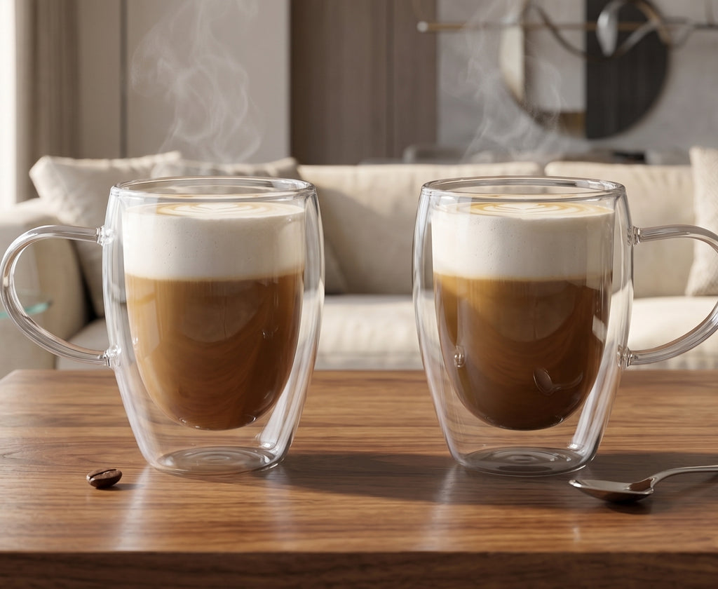 CAR-O-BAR Double Walled Glass Mugs - 300 ml Insulated Mugs for Hot & Cold Drinks