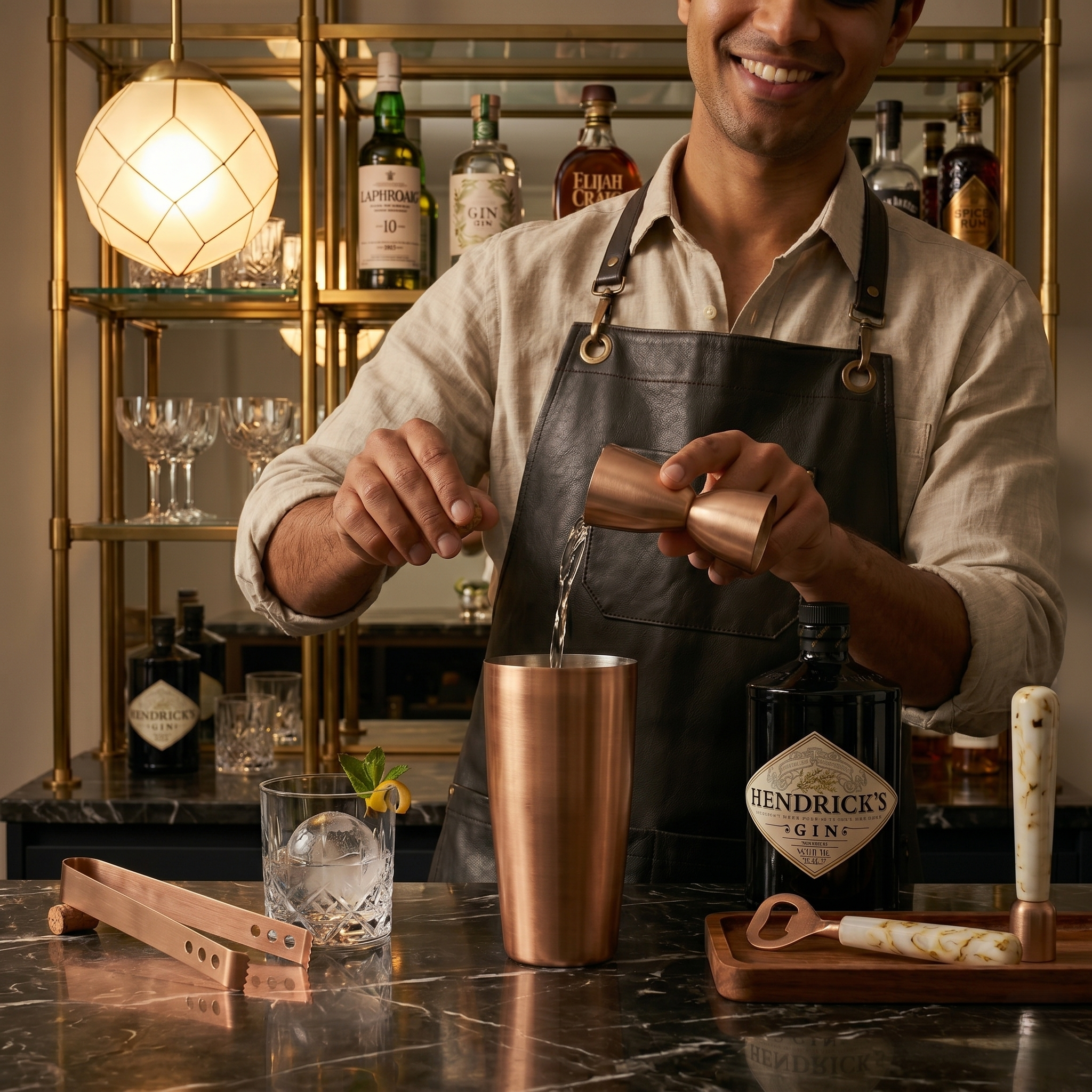 Car-O-Bar Copper Gold & White Bar Set | 5 Piece Bartender Kit