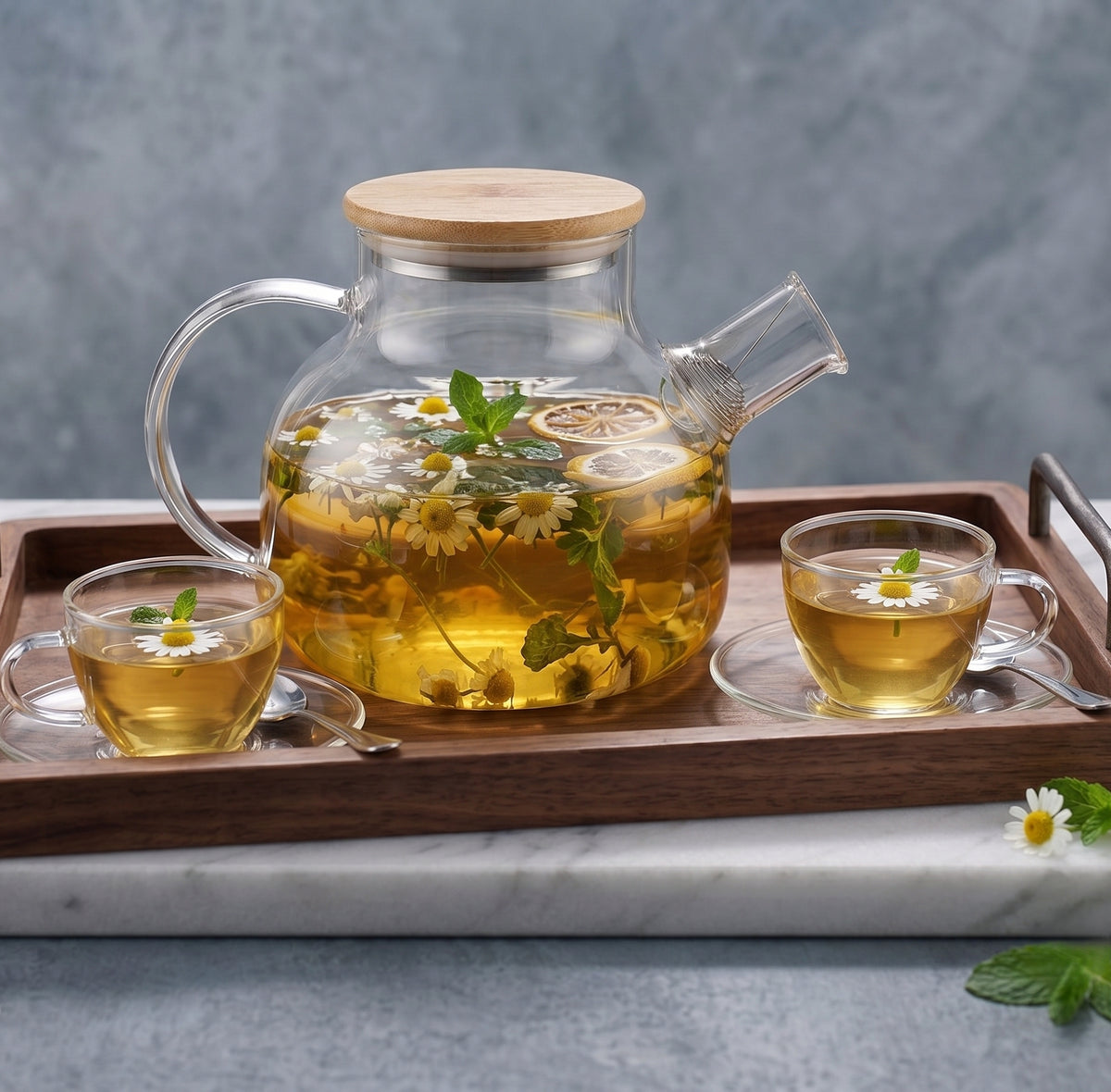 CAR-O-BAR Tea Pot 1000ml | Tea Pot with Bamboo Lid for Infused Tea & Coffee