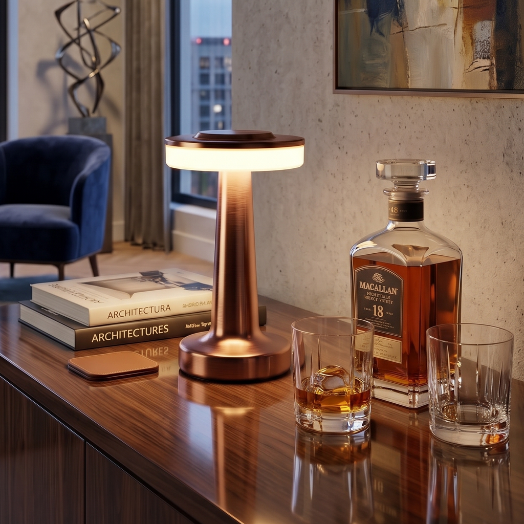 CAR-O-BAR Bar Decor Copper Gold Lamp | 3 Colour Touch Control, USB-C Charging