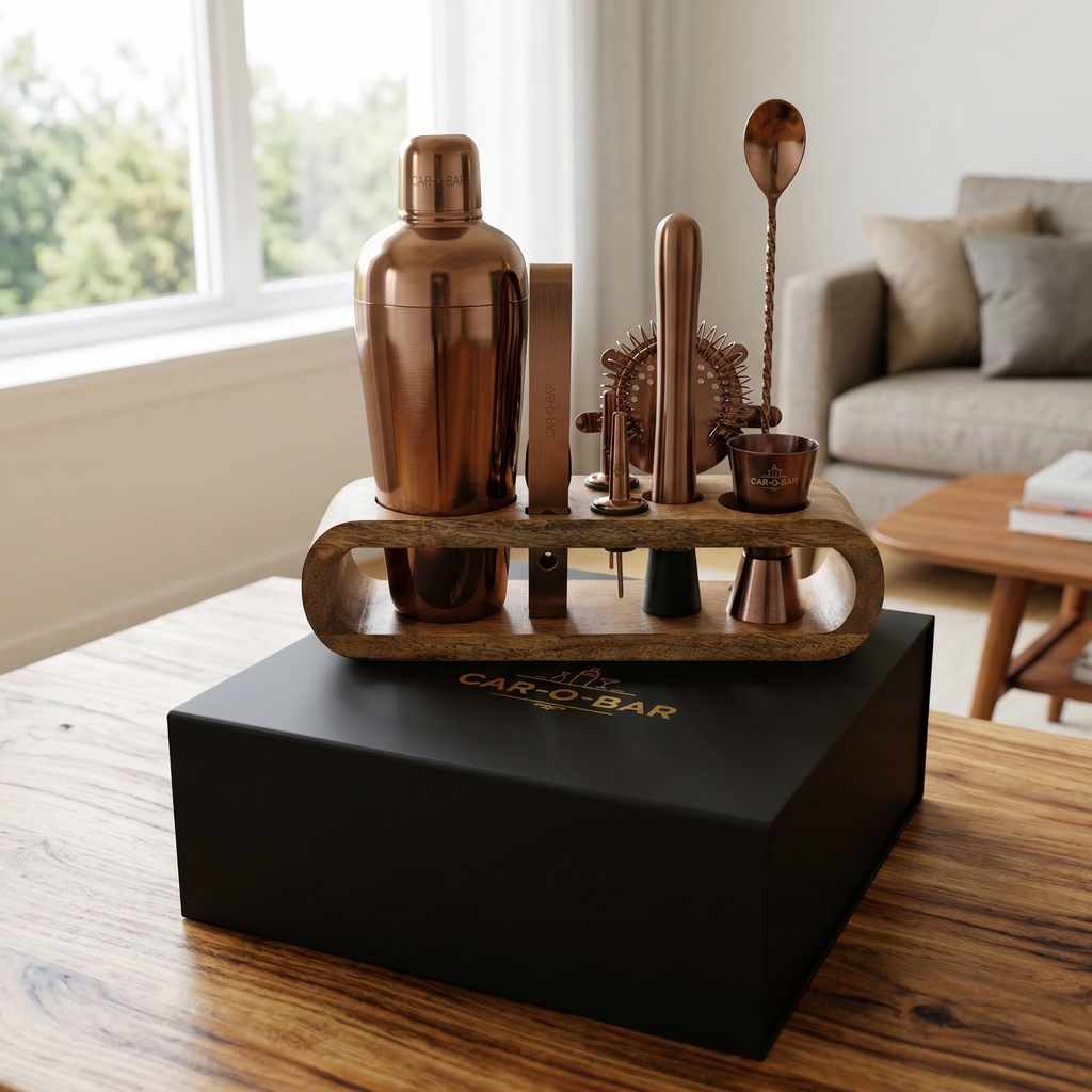 Car-O-Bar Premium Copper Gold Barset with Stand