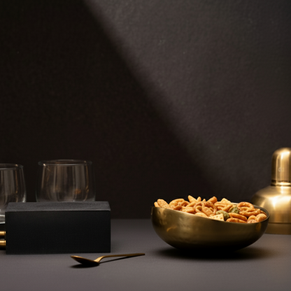 CAR-O-BAR Premium Steel Serving Bowl | Hammered Gold Curved Finish | Double Walled