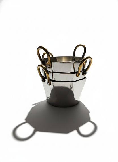 CAR-O-BAR Set of 3 Premium Steel Serving Bowl with Platter | Hexagonal Silver Finish