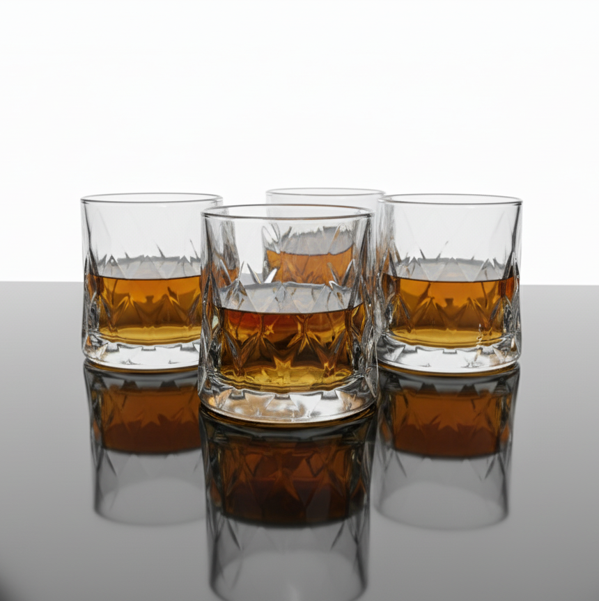 CAR-O-BAR Tipsy Whiskey Glass | Heavy Base Diamond Cut Design| Set of 6| 350ml