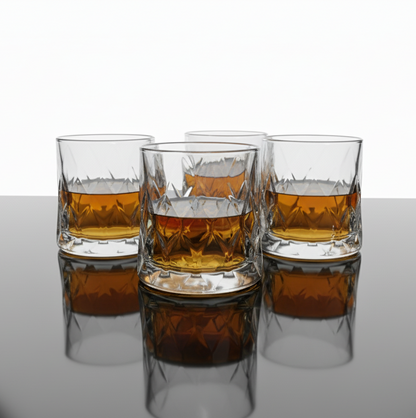 CAR-O-BAR Tipsy Whiskey Glass | Heavy Base Diamond Cut Design| Set of 4