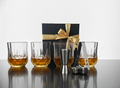 Car-O-Bar Gift Set | Set of Premium Whiskey Glasses with Steel Whiskey Cubes Peg Measurer and Ice Tong