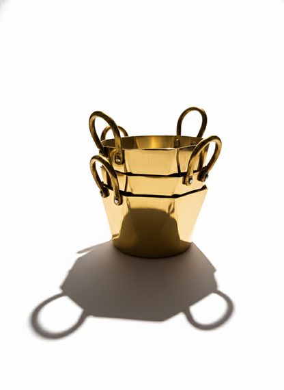 CAR-O-BAR Set of 3 Premium Steel Serving Bowl with Platter | Hexagonal Gold Finish