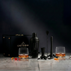 Car-O-Bar Bar Set with Glasses Gift Set | 12 Pieces Black Bartender Kit with 2 Cocktail Glasses