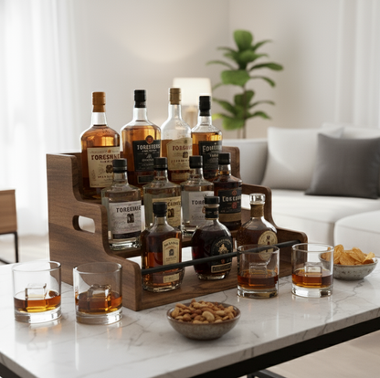 CAR-O-BAR Premium Multipurpose Rack Organizer | Wooden Serving Rack | 3-Tier Countertop Wine & Whiskey Rack