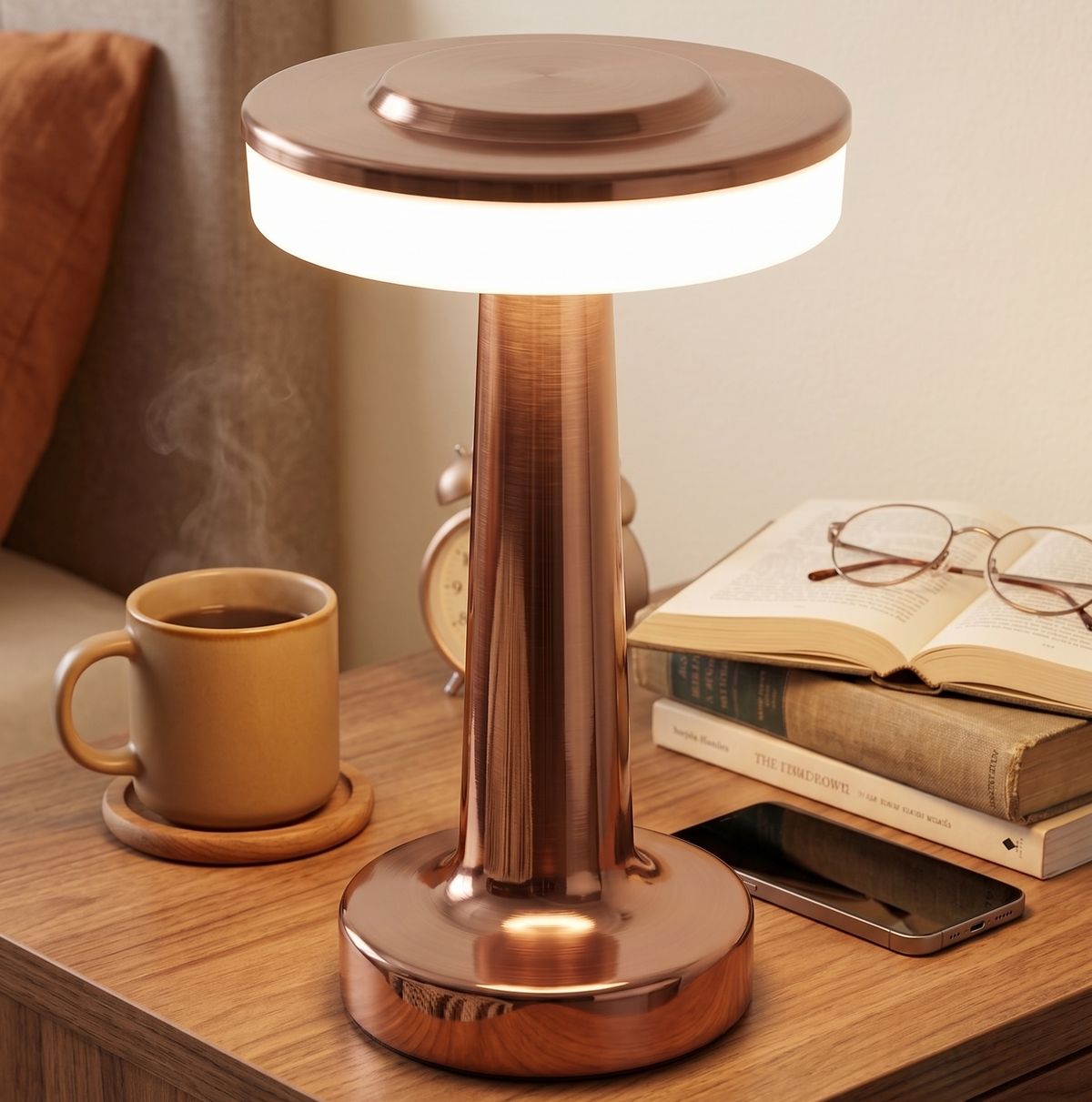 CAR-O-BAR Bar Decor Copper Gold Lamp | 3 Colour Touch Control, USB-C Charging