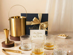 Car-O-Bar Gift Set | Premium Gold Finish Stainless Steel Ice Bucket with Tong - 1500 ml | Set of 4 Whiskey Glasses