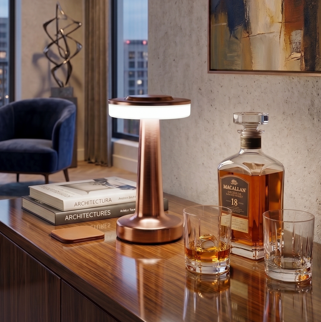 CAR-O-BAR Bar Decor Copper Gold Lamp | 3 Colour Touch Control, USB-C Charging