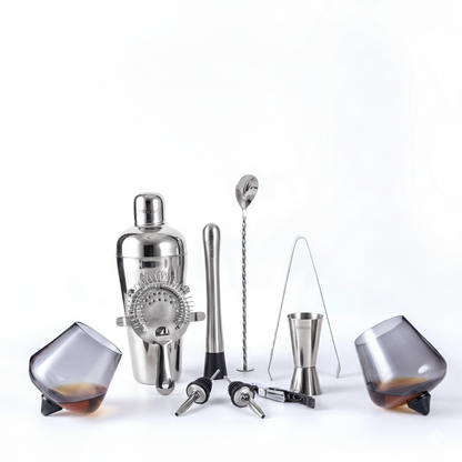 Car-O-Bar Silver Bar set with Glasses and Leatherette Gift set