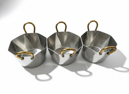 CAR-O-BAR Set of 3 Premium Steel Serving Bowl with Platter | Hexagonal Silver Finish