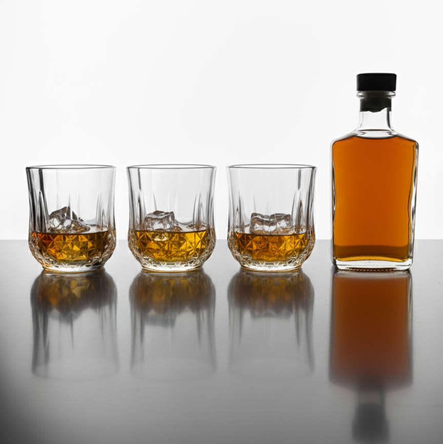 CAR-O-BAR Tipsy Whiskey Glass | Crystal Cut Design | Set of 6 | 300ml