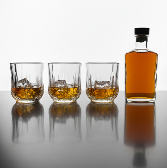 CAR-O-BAR Tipsy Whiskey Glass | Crystal Cut Design | Set of 4