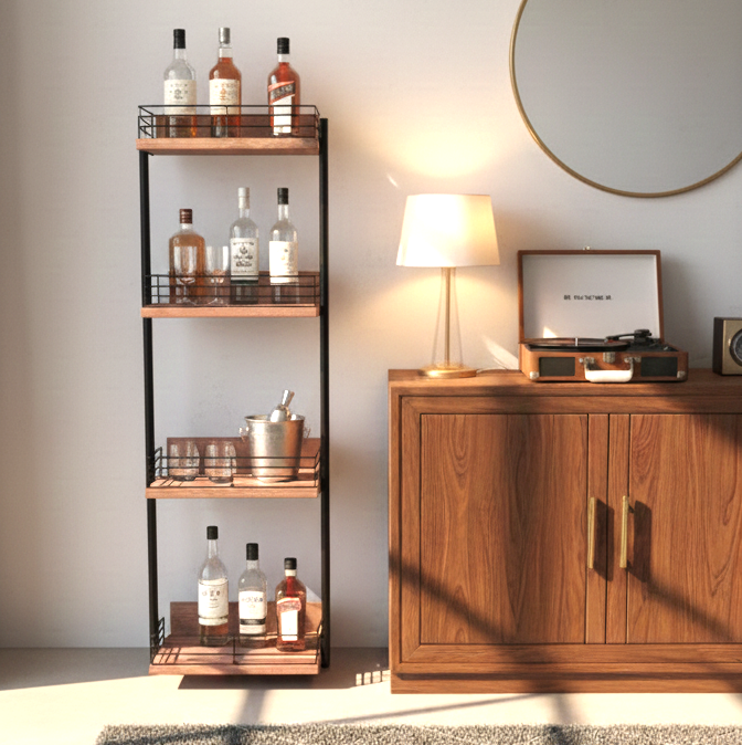 CAR-O-BAR Premium 4-Tier Mini Bar Rack | Solid Wood Wine & Whiskey Organizer | Multipurpose Bar Shelf for Home Décor