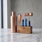 Car-O-Bar Copper Gold & Blue Bar Set | 6 Piece Bartender Kit With Stand