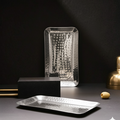 Car-O-Bar Set of 2 Premium Steel Serving Platter | Hammered Design