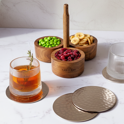 CAR-O-BAR Premium Wooden Serving Bowl Caddy Set | Natural Finish | Set of 3