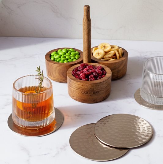 CAR-O-BAR Premium Wooden Serving Bowl Caddy Set | Natural Finish | Set of 3