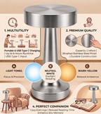 CAR-O-BAR Bar Decor Silver Lamp | 3 Colour Touch Control, USB-C Charging