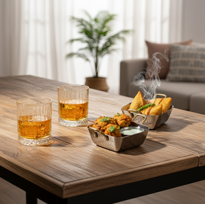 CAR-O-BAR Premium Set of 2 Steel Serving Bowls with Handle | Hammered Silver Finish