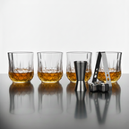 Car-O-Bar Gift Set | Set of Premium Whiskey Glasses with Steel Whiskey Cubes Peg Measurer and Ice Tong