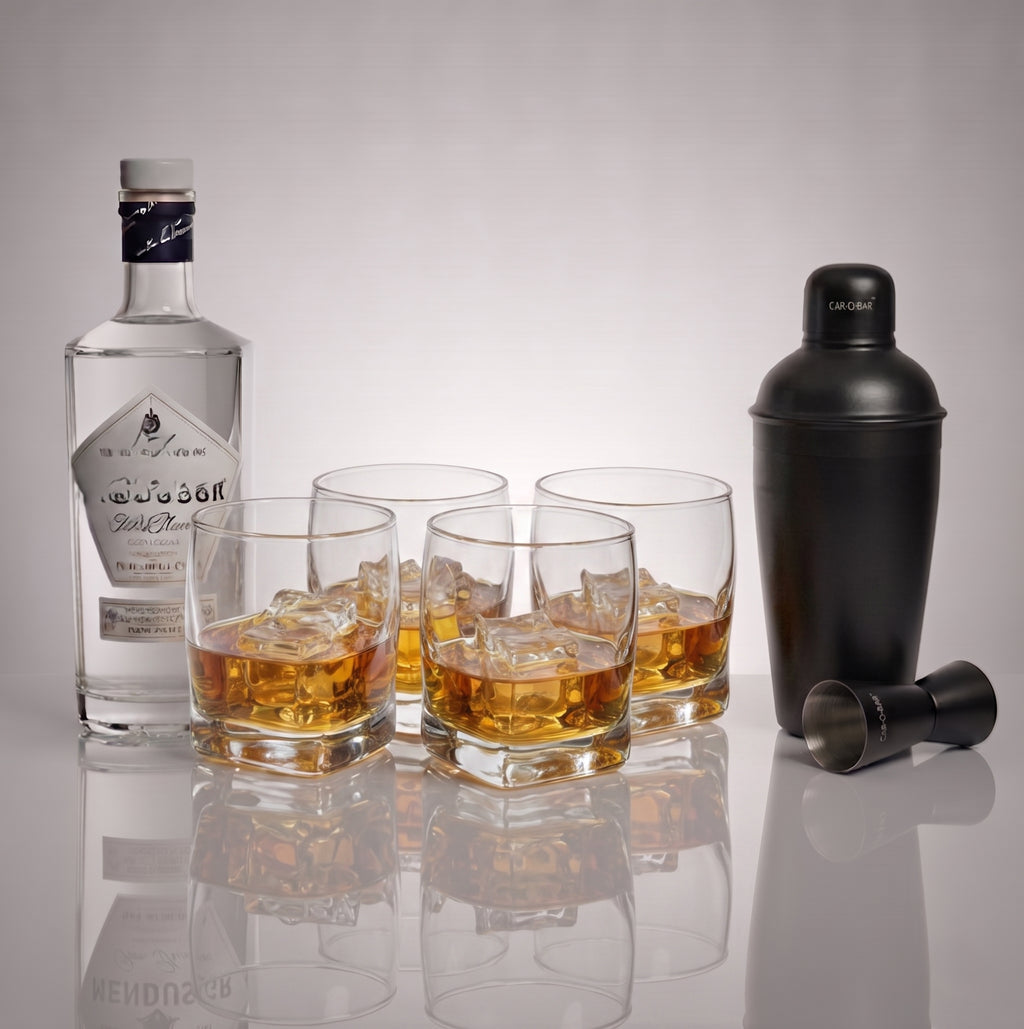 Car-O-Bar Black Bar Set with Glasses Gift Set