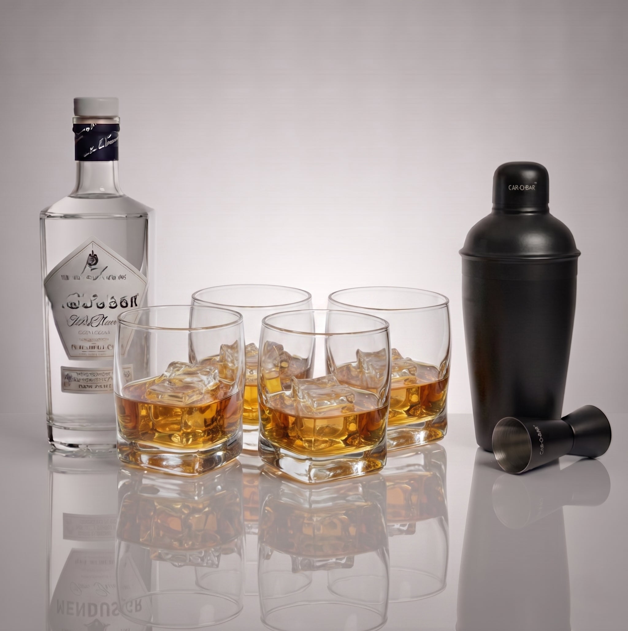 Car-O-Bar Black Bar Set with Glasses Gift Set