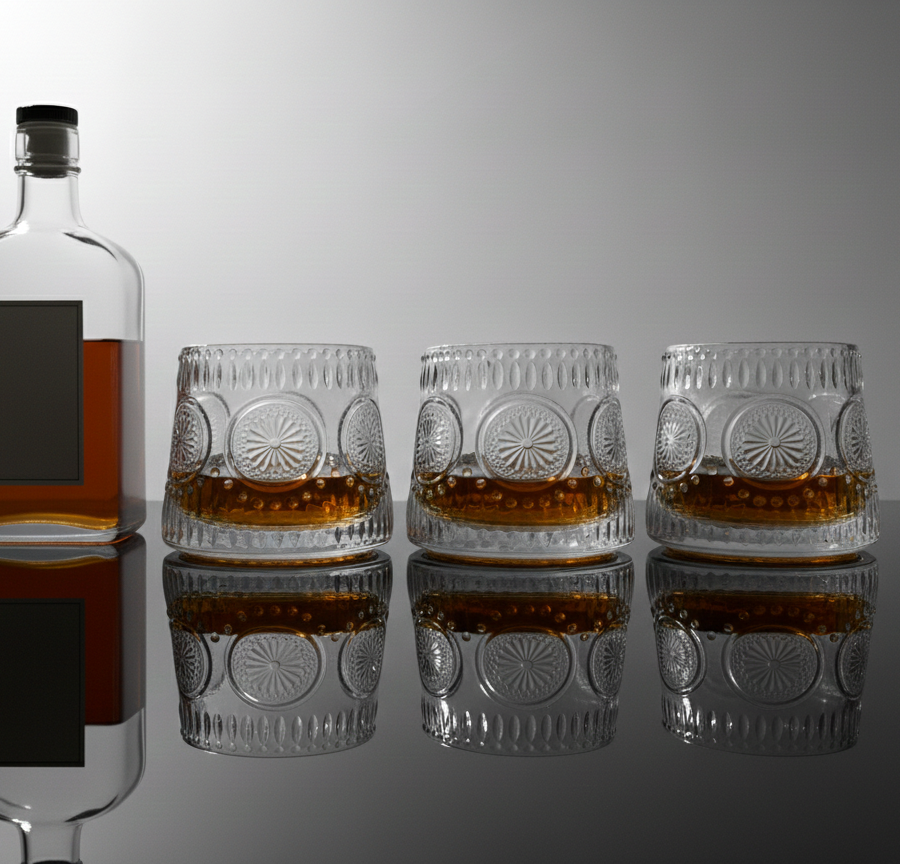 Car-O-Bar Tipsy Whiskey Glass | Crystal Cut Spinning Design  | Set of 6 | 190ml