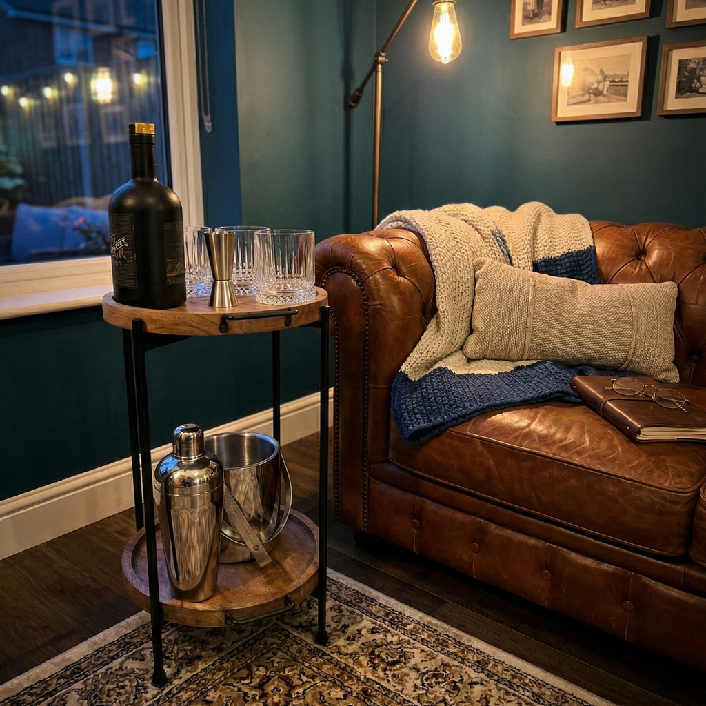 CAR-O-BAR Folding Multipurpose Side Table for Bar & Home - Side Table with 2 Removable Wooden Serving Trays