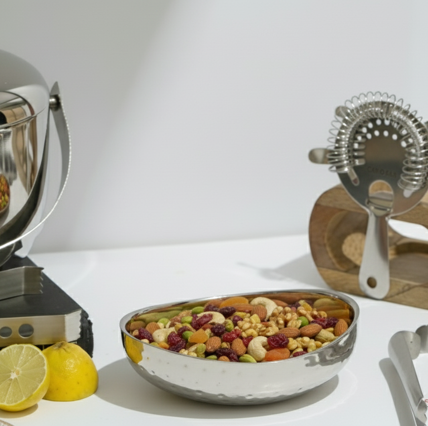 CAR-O-BAR Premium Steel Serving Bowl | Hammered Finish | Double Walled