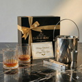 Car-O-Bar Gift Set | Rippled Finish Stainless Steel Ice Bucket & Tong with Set of 4 Whiskey Glasses