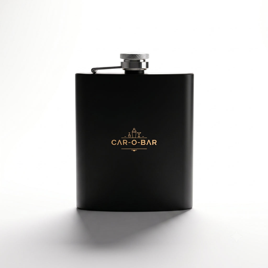 CAR-O-BAR Stainless Steel Black Hip Flask with 4 Shot Glasses For Gift