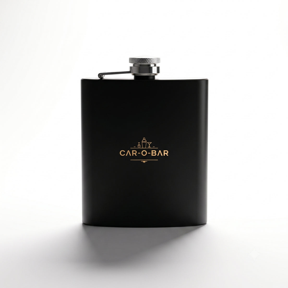 CAR-O-BAR Stainless Steel Black Hip Flask with 4 Shot Glasses For Gift