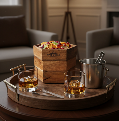 CAR-O-BAR Premium Stackable Hexagonal Wooden Serving Bowl Set | Natural Finish
