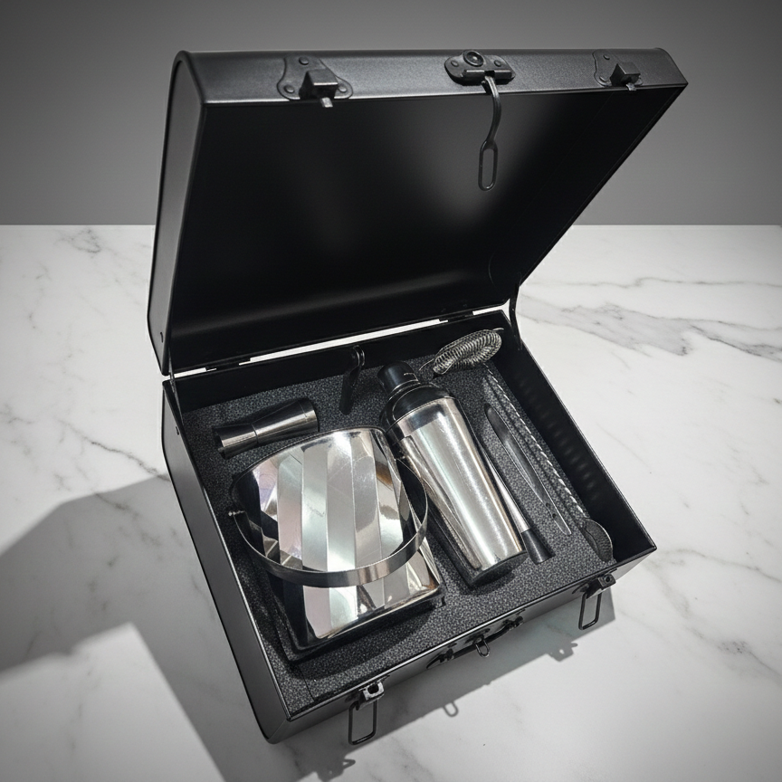 Car-O-Bar Silver Bar Set Trunk | Bar Setup for Home