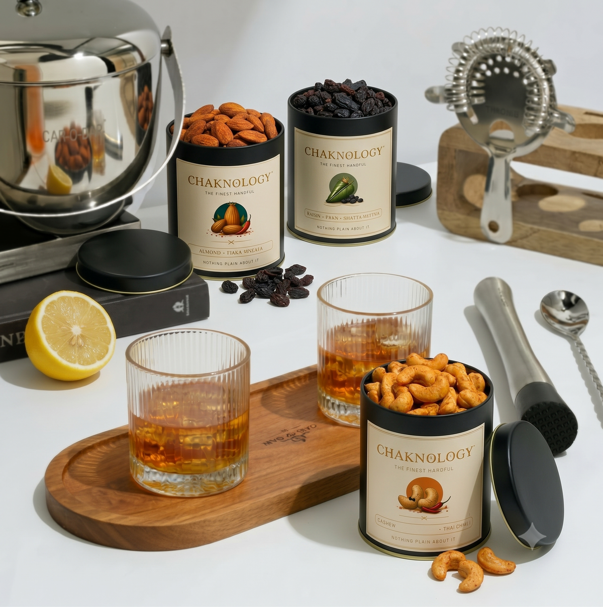 CHAKHNOLOGY Diwali Gift Set with Wooden Serving Tray | Car-O-Bar